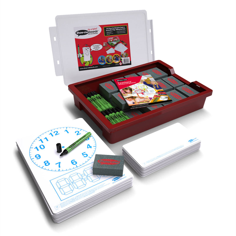 Show-me 120pc Whiteboard Class Combination Pack (Clock face) with Storage Tray