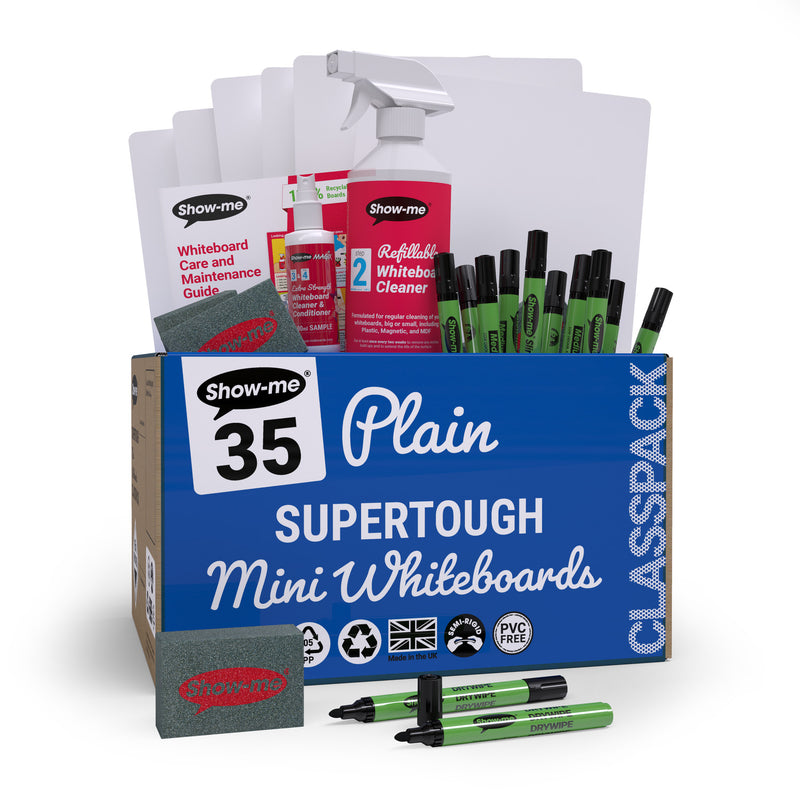 Show-me Class Pack A4 Plain Supertough Drywipe Boards pk 35