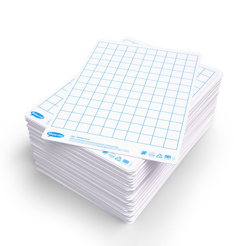 Show-me A4 Lined/Plain Whiteboards (Gridded/Plain) pk 100