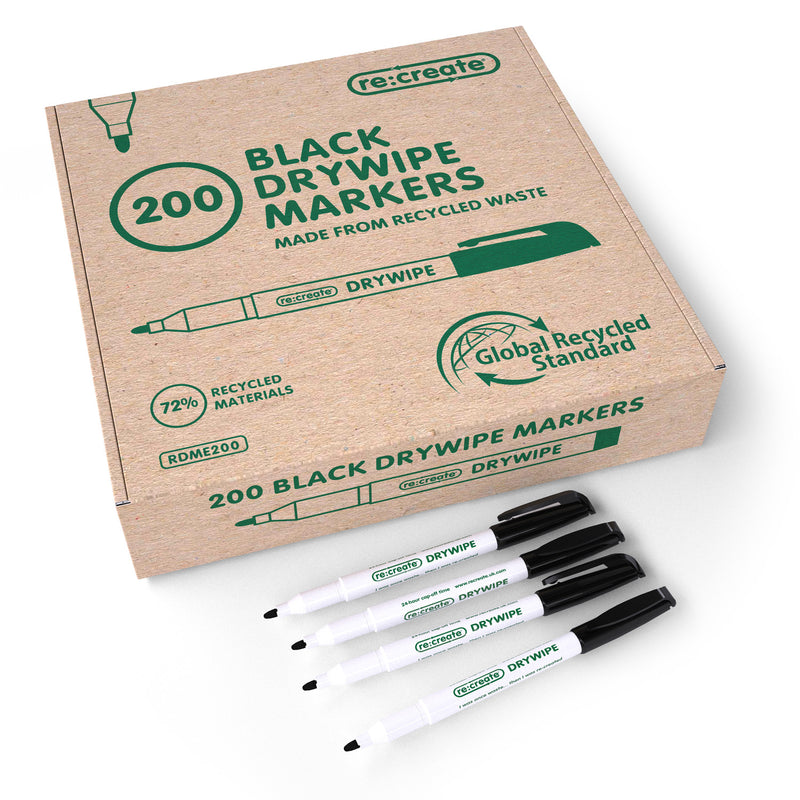 ReCreate Recycled Black Drywipe Pens (Black) pk 200