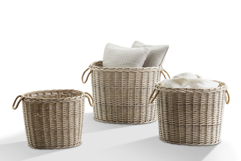 Seagrass Oval Baskets with Rope Handles 3pc