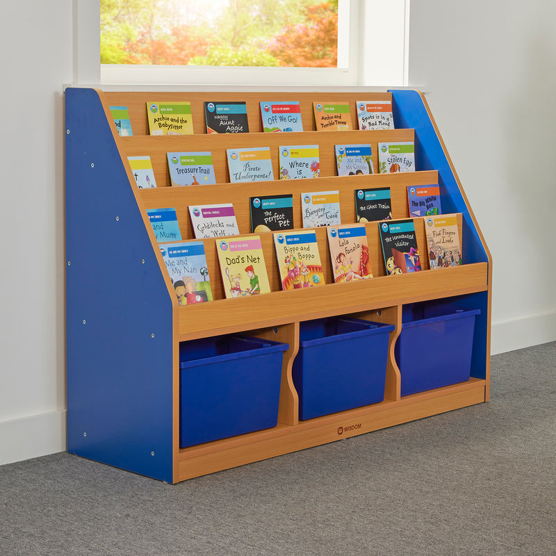 Milan Tiered Bookcase with 3 Blue Trays