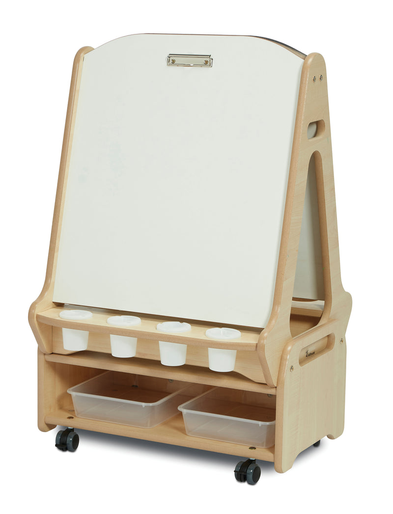 Millhouse Double-sided 2 Station White Board Easel with Low Storage Trolley