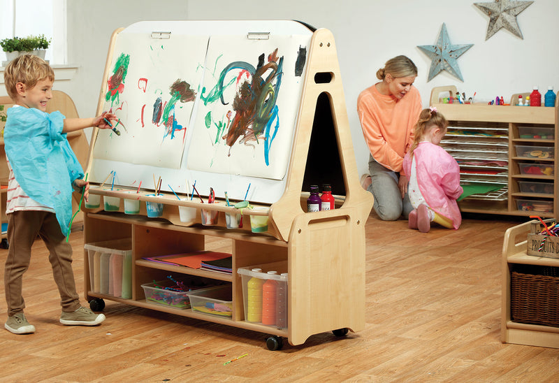 Millhouse Double-sided 4 Station Chalk/Whiteboard Easel with Tall Easel Storage Trolley