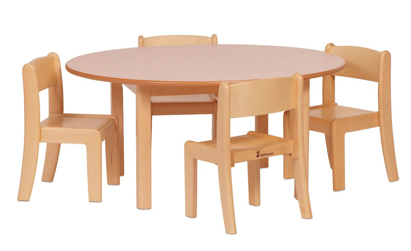 Millhouse Medium Circular Table with 4 Beech Stacking Chairs