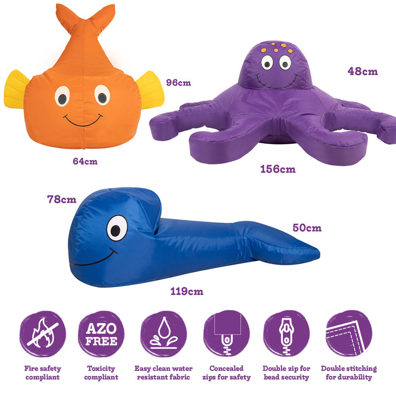 Sea Life Creature Bean Bags (Octopus, Fish & Whale) pk 3